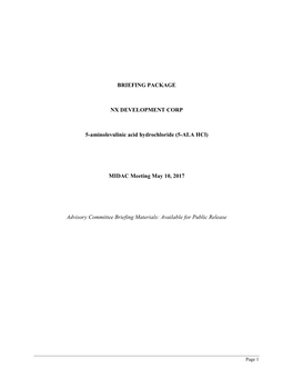 (5-ALA Hcl) MIDAC Meeting May 10, 2017 Advisory Committ