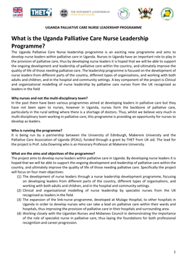 What Is the Uganda Palliative Care Nurse Leadership Programme?