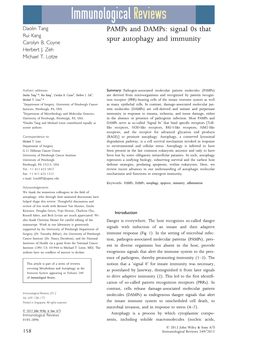 Pamps and Damps: Signal 0S That Spur Autophagy and Immunity