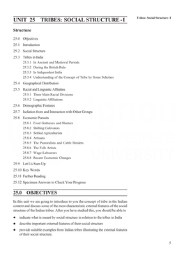 SOCIAL STRUCTURE-I Tribes: Social Structure-I