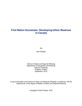 First Nation Successes: Developing Urban Reserves in Canada