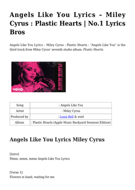 Angels Like You Lyrics – Miley Cyrus : Plastic Hearts