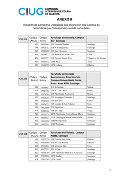 ANEXO II Relación De Comisións Delegadas Coa Asignación Dos Centros De Secundaria Que Corresponden a Cada Unha Delas