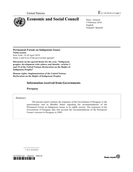 Economic and Social Council Distr.: General 5 February 2010 English Original: Spanish