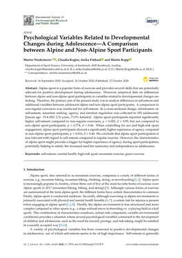 Psychological Variables Related to Developmental Changes During Adolescence—A Comparison Between Alpine and Non-Alpine Sport Participants