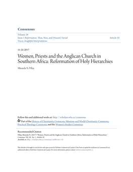 Women, Priests and the Anglican Church in Southern Africa: Reformation of Holy Hierarchies Miranda N