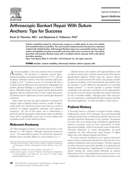 Arthroscopic Bankart Repair with Suture Anchors: Tips for Success Kevin D