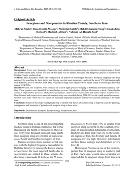 Original Article Scorpions and Scorpionism in Roudan County, Southern Iran