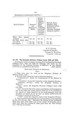 Paphos, 1 No. 157. the Irrigation Divisions (Villages) Laws, 1938 And