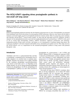 The ACSL3-LPIAT1 Signaling Drives Prostaglandin Synthesis in Non-Small Cell Lung Cancer