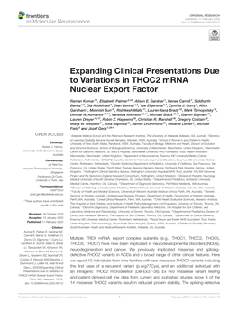 Expanding Clinical Presentations Due to Variations in THOC2 Mrna Nuclear Export Factor