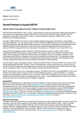 Summit Partners to Acquire MDVIP