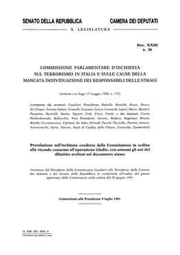 Commissione Parlamentare D'inchiesta Sul Terrorismo in Italia E Sulle Cause Della Mancata Individuazione Dei Responsabili Delle Stragi