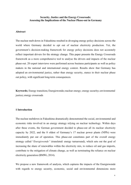 Assessing the Implications of the Nuclear Phase-Out in Germany