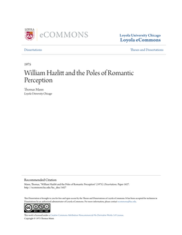 William Hazlitt and the Poles of Romantic Perception