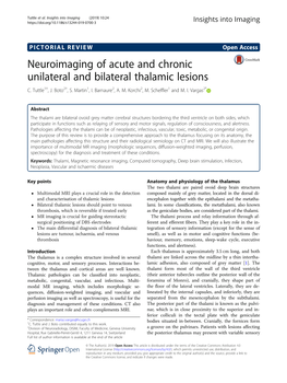 Neuroimaging of Acute and Chronic Unilateral and Bilateral Thalamic Lesions C