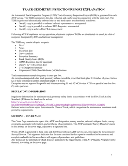 Track Geometry Inspection Report Explanation