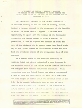 Statement of Endicott Peabody, Esquire on Behalf of the Government of Haiti Before the Select Commission on Immigration and Refugee Policy December 4, 1979