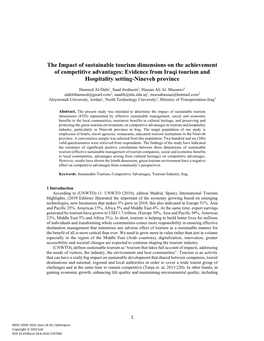 The Impact of Sustainable Tourism Dimensions on the Achievement of Competitive Advantages: Evidence from Iraqi Tourism and Hospitality Setting-Nineveh Province