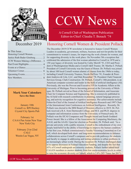 CCW News a Cornell Club of Washington Publication Editor-In-Chief: Claudia T