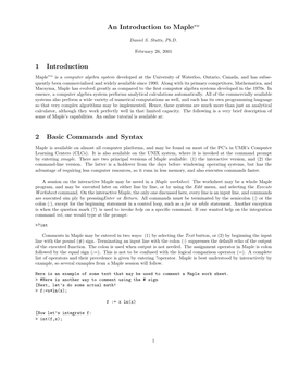 An Introduction to Mapletm 1 Introduction 2 Basic Commands