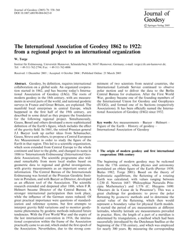 The International Association of Geodesy 1862 to 1922: from a Regional Project to an International Organization W