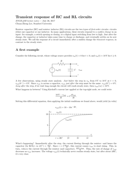 Transient Response of RC and RL Circuits ENGR 40M Lecture Notes — July 26, 2017 Chuan-Zheng Lee, Stanford University