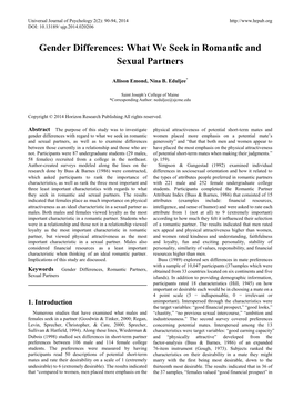 Gender Differences: What We Seek in Romantic and Sexual Partners