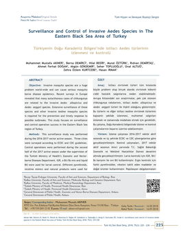 Surveillance and Control of Invasive Aedes Species in the Eastern Black Sea Area of Turkey
