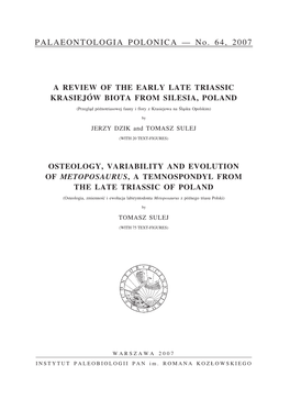 PALAEONTOLOGIA POLONICA — No. 64, 2007