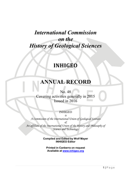 International Commission on the History of Geological Sciences INHIGEO ANNUAL RECORD