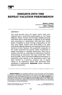 Insights Into the Repeat Vacation Phenomenon