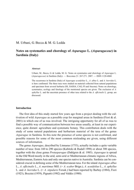 M. Urbani, G. Becca & M. G. Ledda Notes on Systematics And