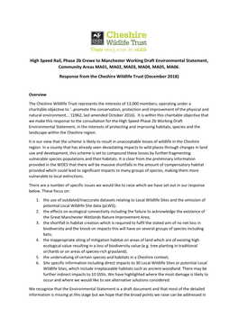 High Speed Rail, Phase 2B Crewe to Manchester Working Draft Environmental Statement, Community Areas MA01, MA02, MA03, MA04, MA05, MA06