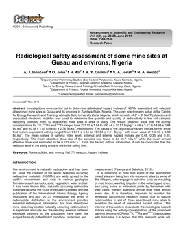 Radiological Safety Assessment of Some Mine Sites at Gusau and Environs, Nigeria