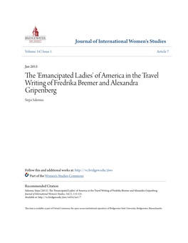 Of America in the Travel Writing of Fredrika Bremer and Alexandra Gripenberg Sirpa Salenius