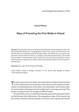 Ways of Promoting the Print Media in Poland