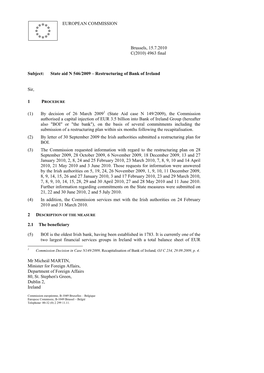 State Aid N 546/2009 – Restructuring of Bank of Ireland