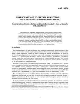 Aas 14-276 What Does It Take to Capture an Asteroid?