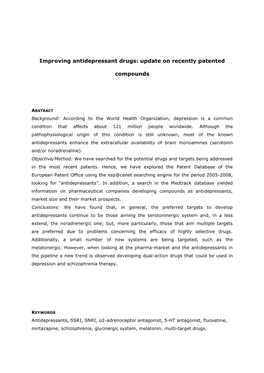 Improving Antidepressant Drugs: Update on Recently Patented