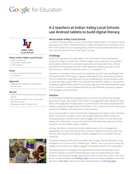 K-2 Teachers at Indian Valley Local Schools Use Android Tablets to Build Digital Literacy