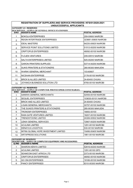 Results of Registration of Suppliers and Service