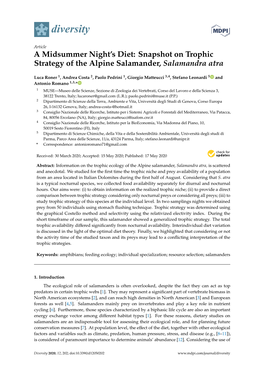 Snapshot on Trophic Strategy of the Alpine Salamander, Salamandra Atra