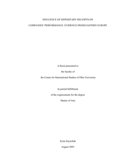 Influence of Depositary Receipts on Companies’ Performance: Evidence from Eastern