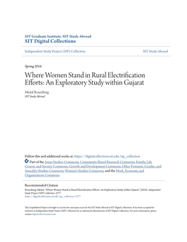 Where Women Stand in Rural Electrification Efforts: an Exploratory Study Within Gujarat Meital Rosenberg SIT Study Abroad