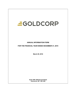 Annual Information Form for the Financial Year Ended December 31, 2015