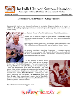 December 13 Showcase – Greg Vickers