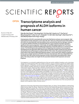Transcriptome Analysis and Prognosis of ALDH Isoforms in Human Cancer