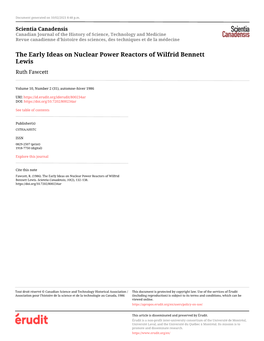 The Early Ideas on Nuclear Power Reactors of Wilfrid Bennett Lewis Ruth Fawcett