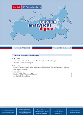 Russian Analytical Digest No 141: Xenophobia and Migrants